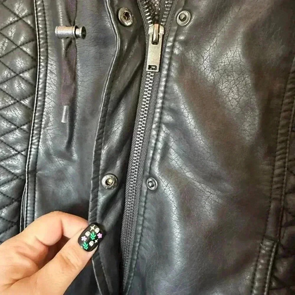 Mo-Ka Meriam Knit Hood Faux Leather Jacket Size Small - Picture 3 of 8